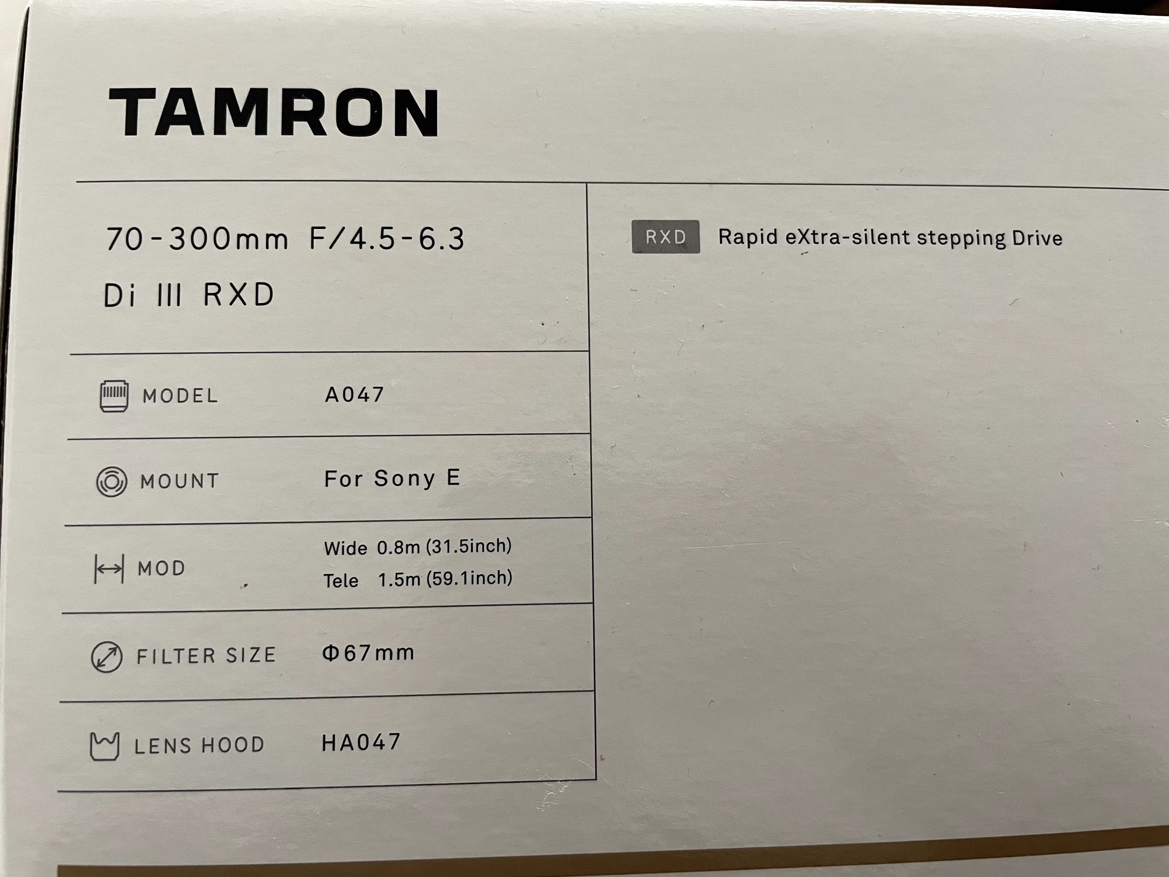 Tamron 70-300mm f/4.5-6.3 Di III RXD para Sony E Mount (FE) a7iii a7c