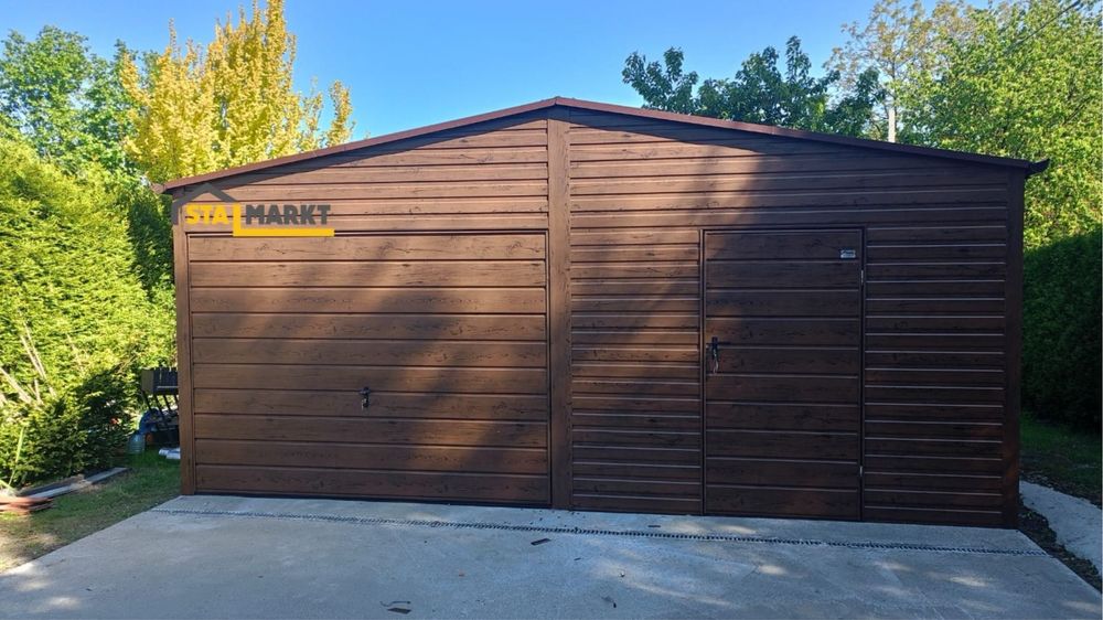 Garaż blaszany 6x6 m – orzech mat –montaż w cenie!