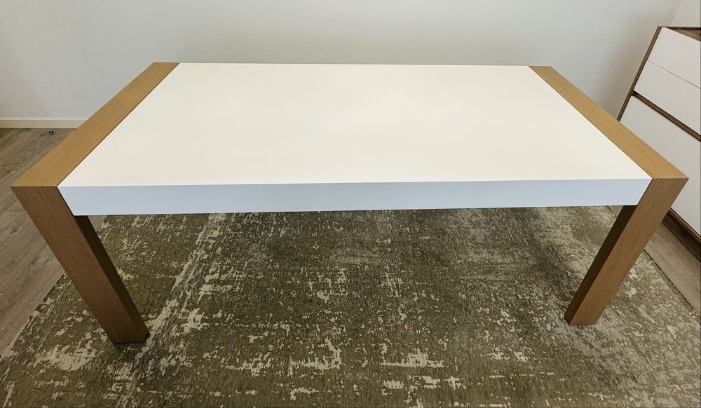 Mesa Extensivel Lacado a Branco com Madeira C200*L100