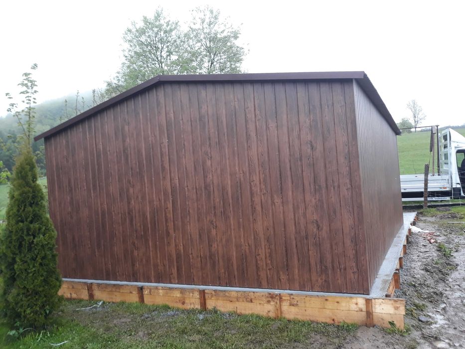 Garaż blaszany 3,5x5 orzech złoty dąb garaże WZMOCNIONY