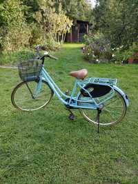 Rower miejski jasnoniebieski błękitny damski damka bez ramy koszyk