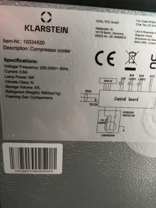 Lodówka KLARSTEIN mała elegancka z ledowym podświetleniem