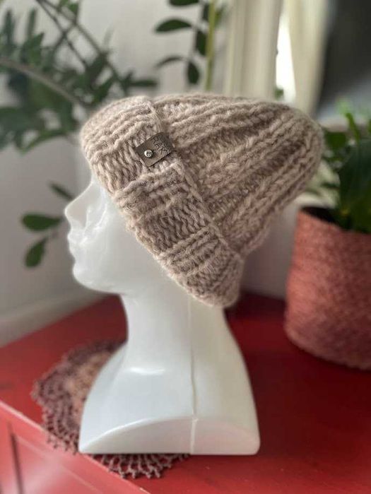 Czapka zimowa zrobiona ręcznie na drutach, rękodzieło beanie