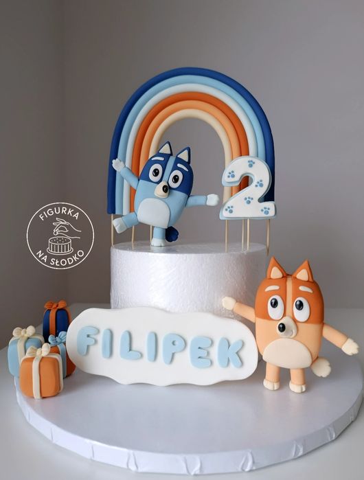 Figurki Bluey i Bingo na tort figurki z masy cukrowej