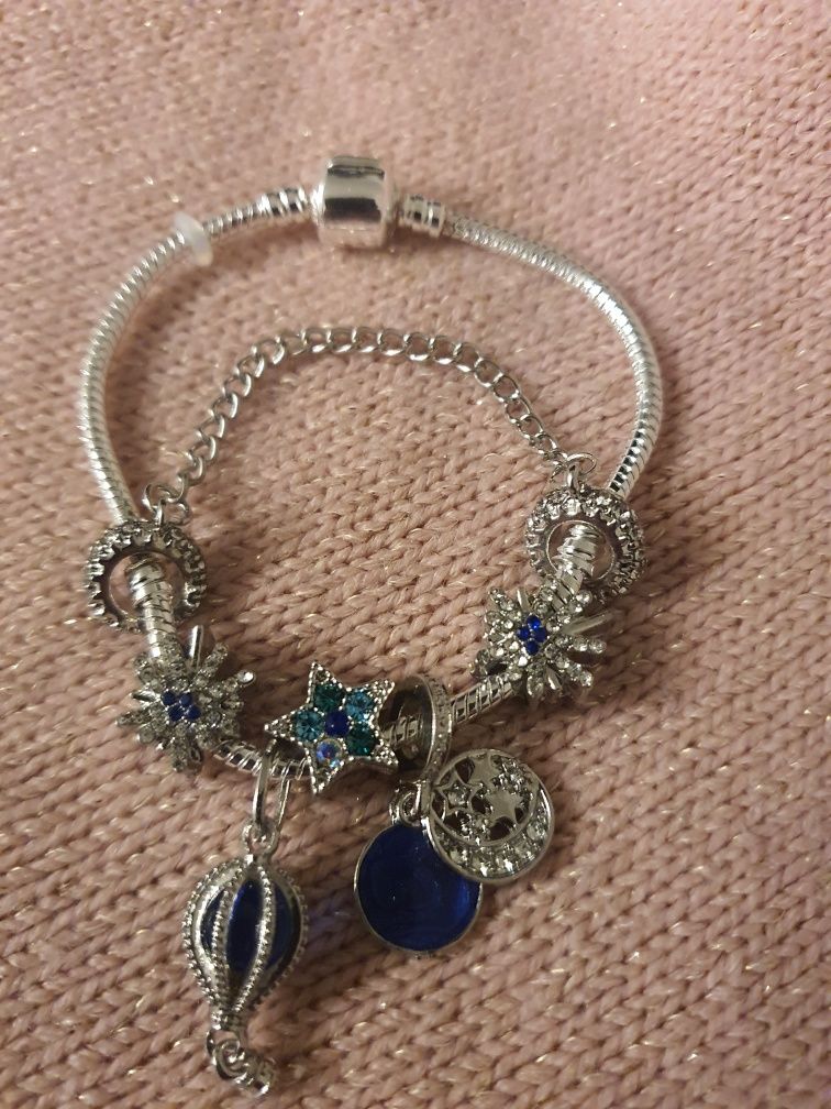 Srebrna Bransoletka Modułowa Charms Charmsy Charmsami Beads Zawieszki