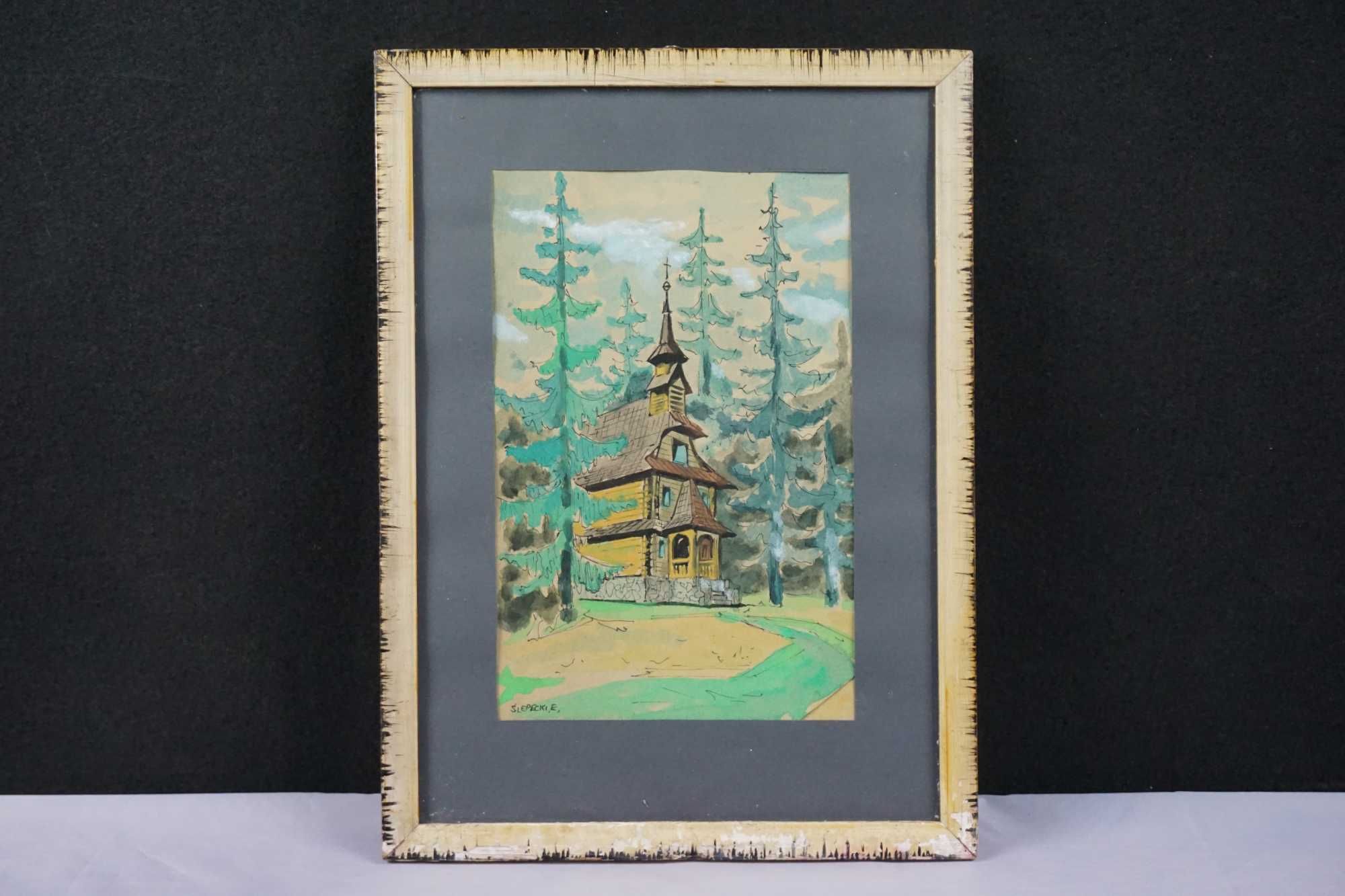 Akwarela Tatry Jaszczurówka kaplica Ślepecki E. obraz grafika