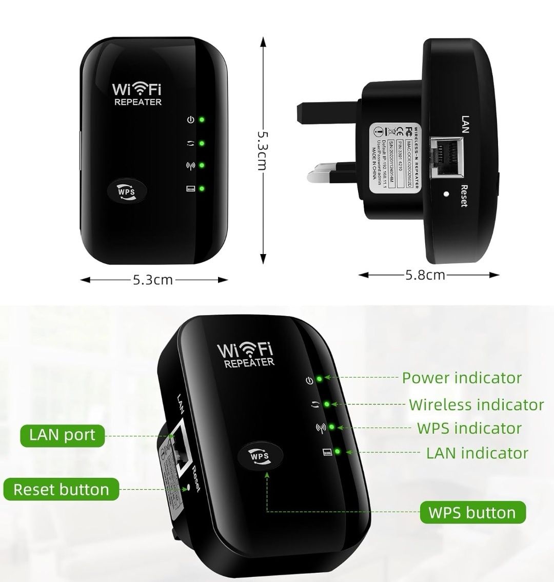 WZMACNIACZ SYGNAŁU 2.4GHz Wi-Fi mocny Repeater 300Mb/s