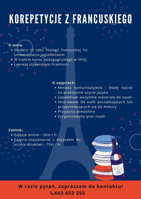 Korepetycje z j. francuskiego - online lub stacjonarnie (Kraków)