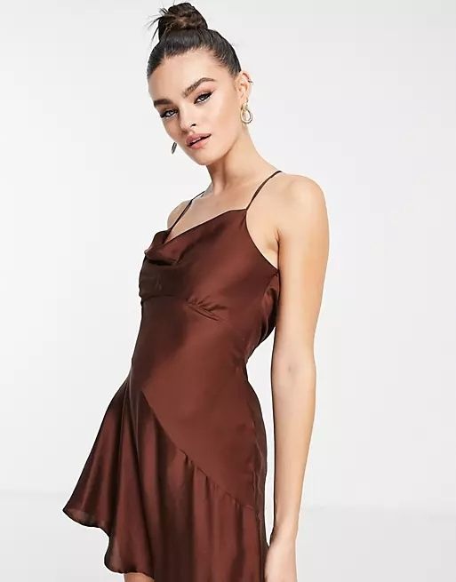 Topshop 36 S Sukienka Asymetryczna Czekoladowa J23343