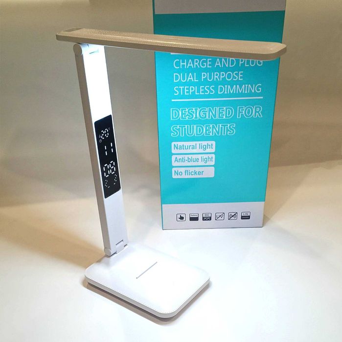 Акумуляторна настільна LED лампа 868s 10W з годинником
