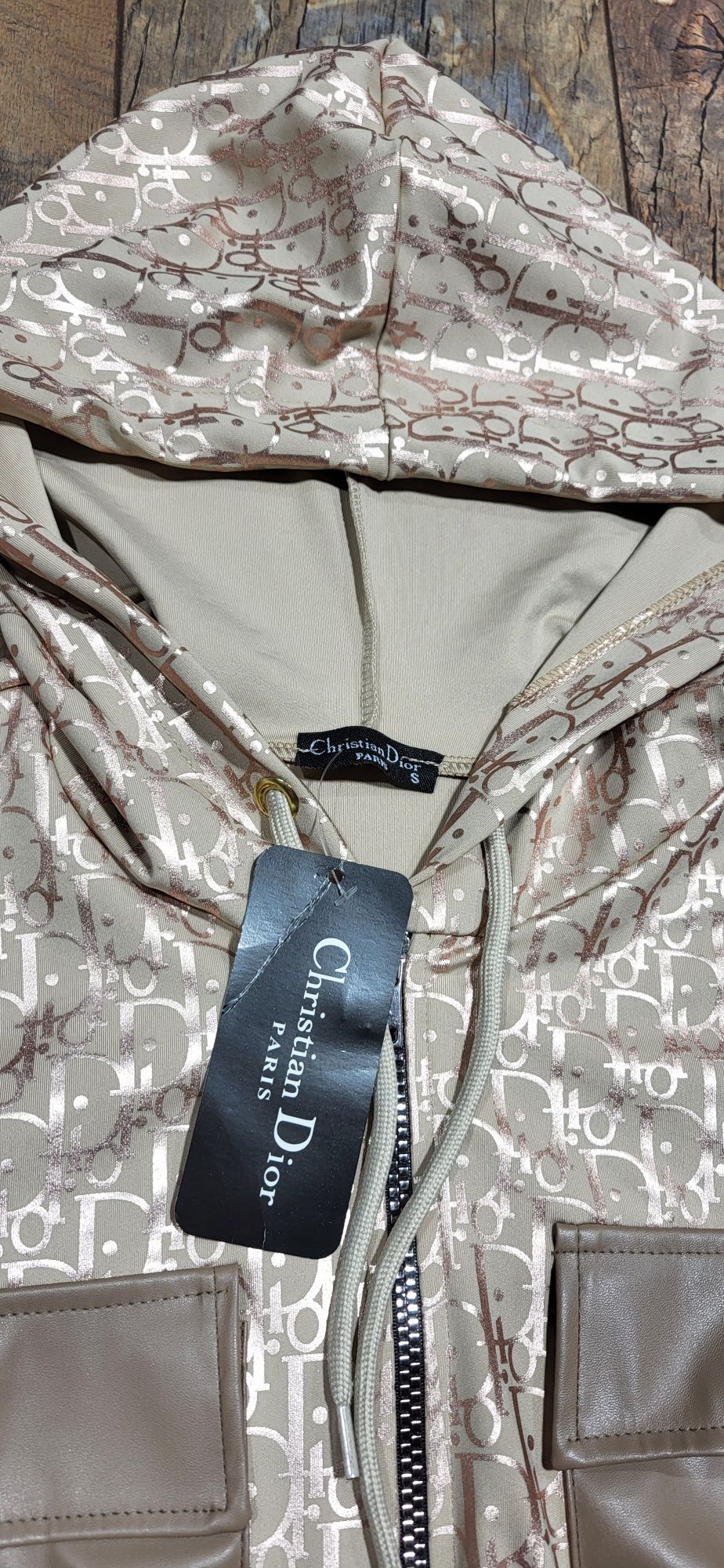 Dres damski premium beżowo złoty szampański premium zasuwany S