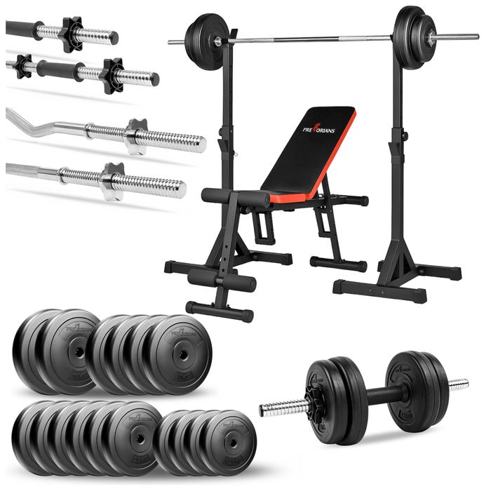 Zestaw kulturystyczny 97kg regulowana ławka treningowa komplet gryfów