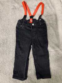 Spodnie jeans 80 czarne na czerwonych szelkach H&M