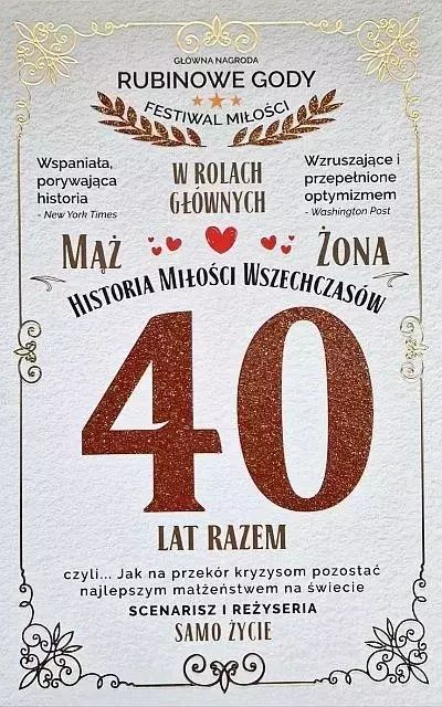 Karnet 40 rocznica ślubu (rubinowa). Yeku