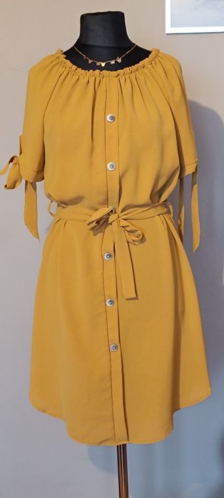 Elegancka sukienka musztardowa rozmiar M/L