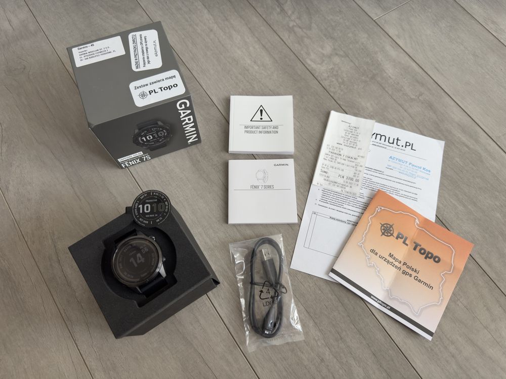 Zegarek Garmin Fenix 7S Sapphire Solar + mapa PL Topo. Na gwarancji!