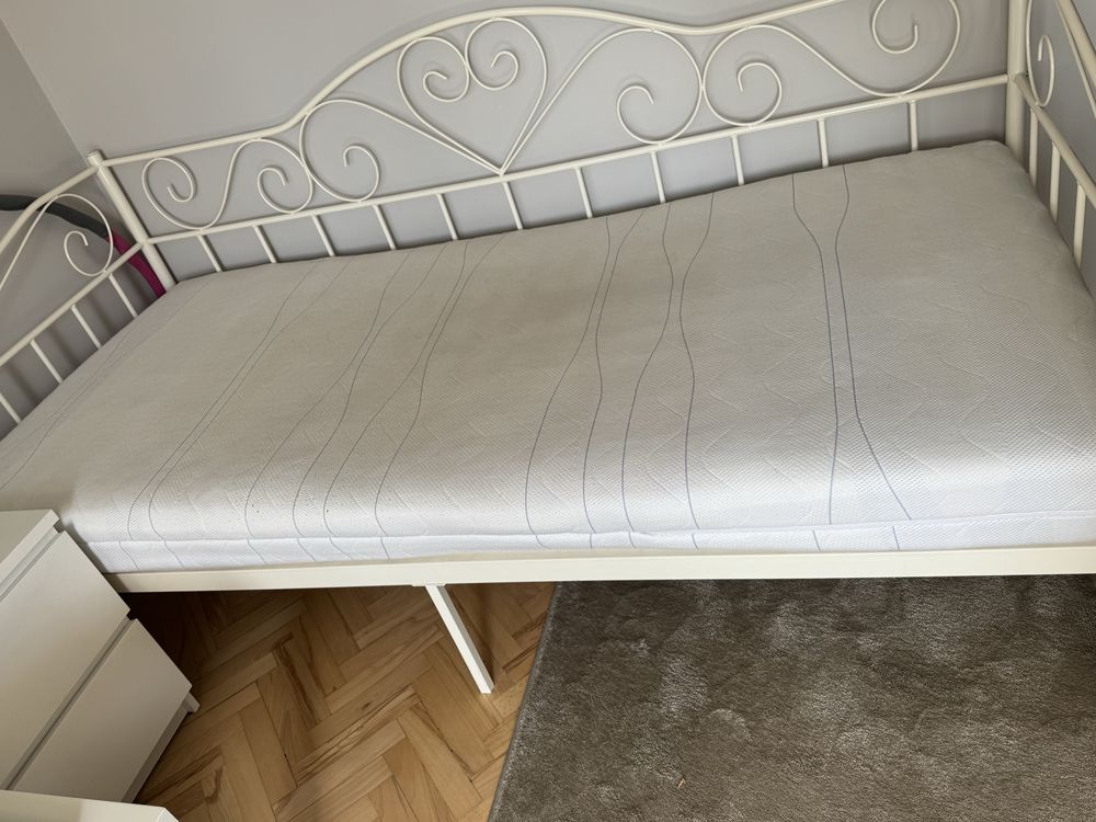 Łóżko metalowe białe plus materac dwustronny 90 na 200 cm