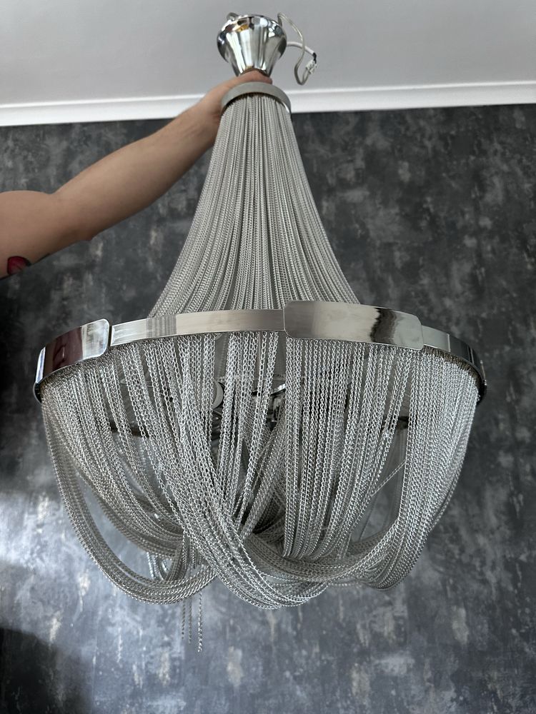 Lampa roma na lancuszkach design glamour srebrna