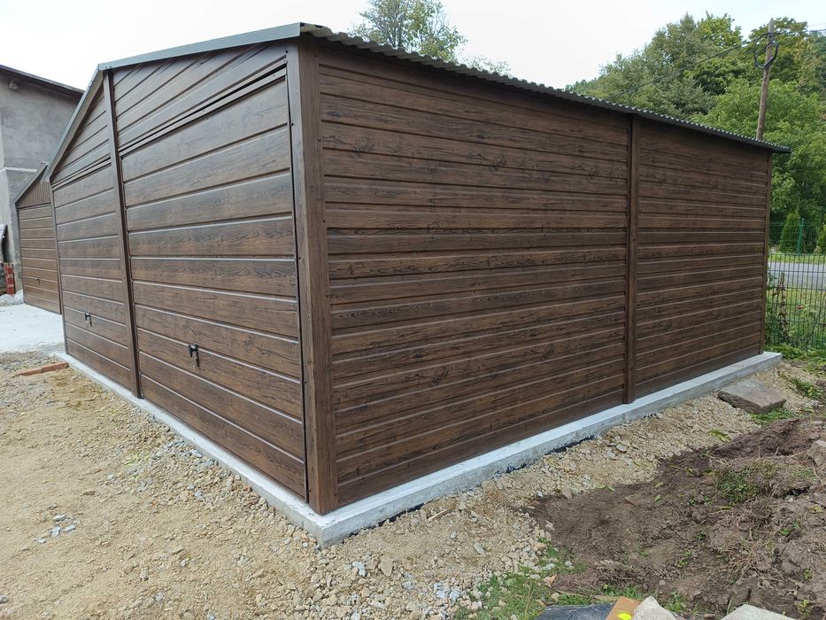 Garaże blaszane garaż blaszany 6x6 6x5.80 7x5 profil Rus-Stal orzech