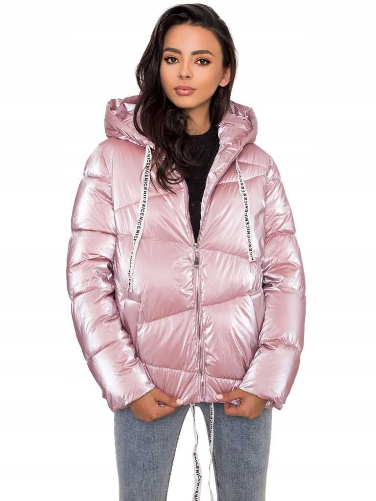 Euro Fashion rozm. M śliczna różowa nabłyszczana kurtka