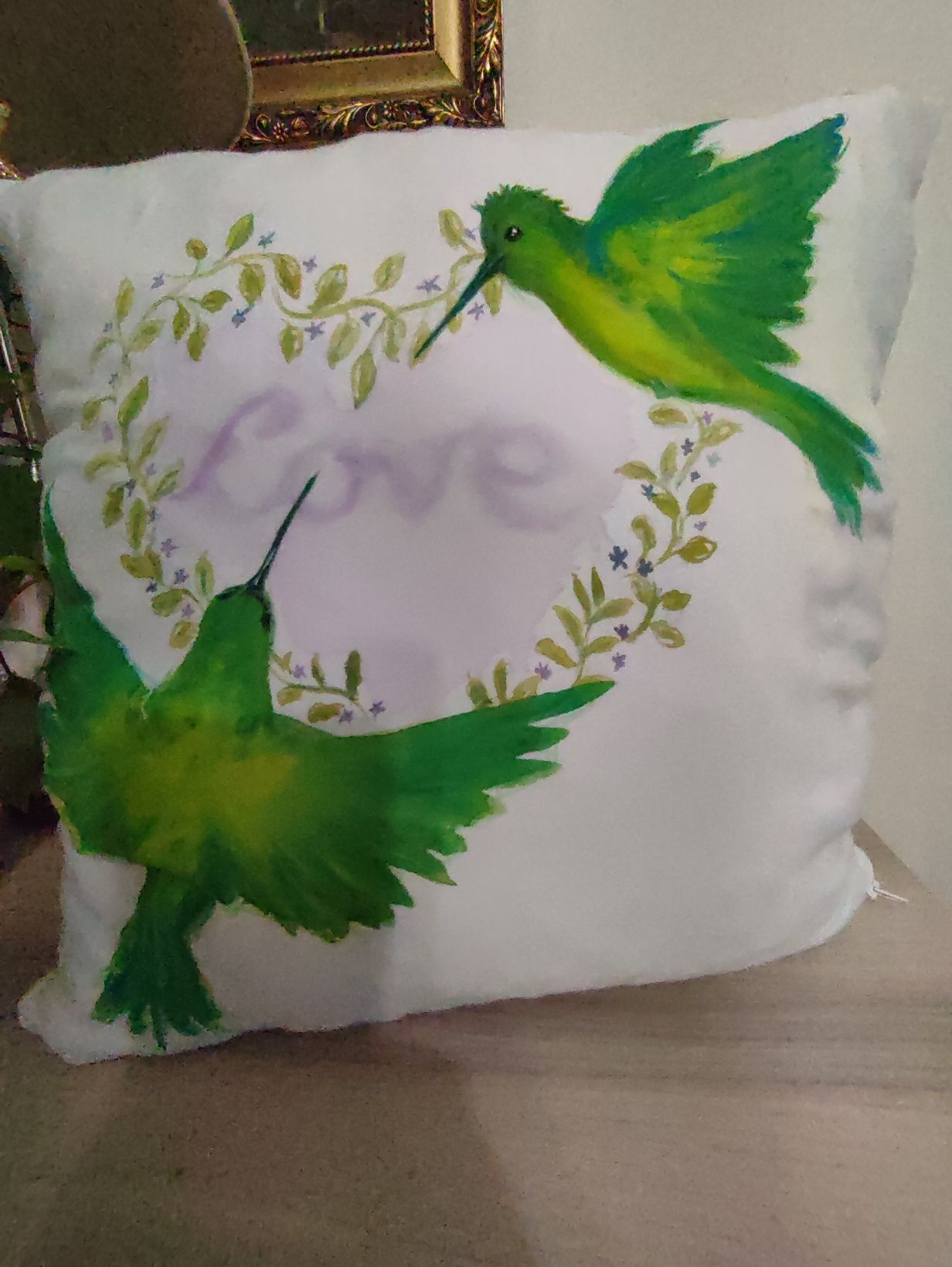 Poszewka kolibry walentynki rękodzieło Obraz malowany  handmade