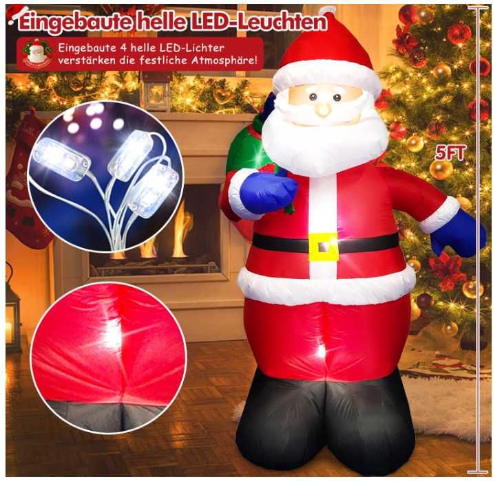 Nadmuchiwany święty Mikołaj z oświetleniem LED 150CM Danxilu