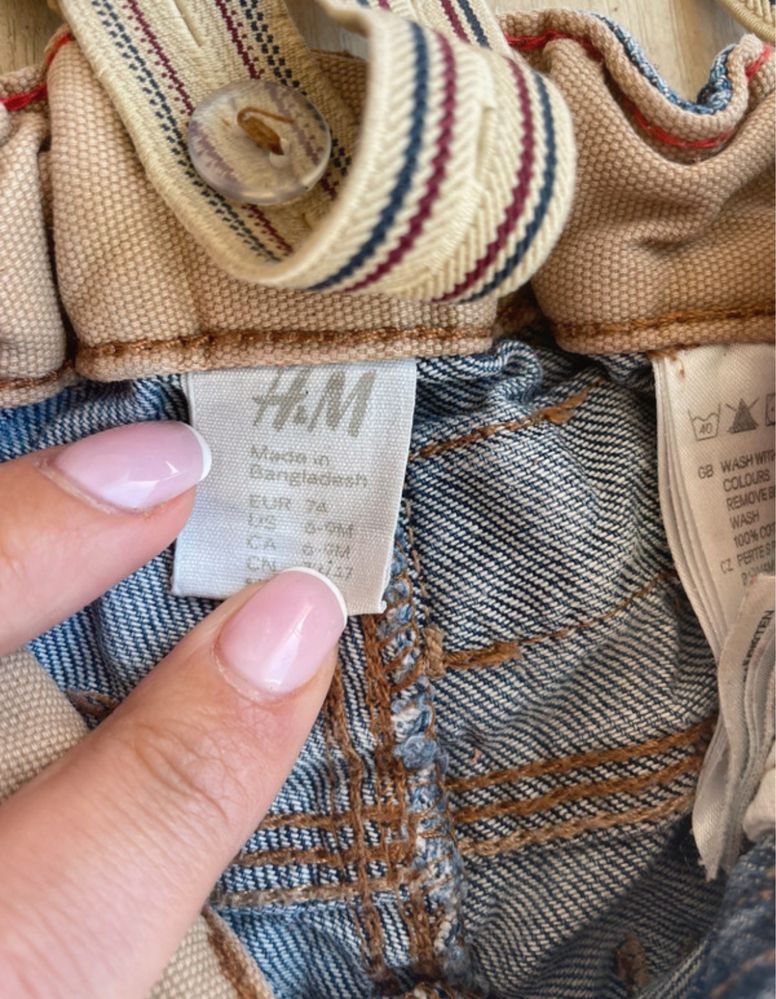 Jeansy szelki dla chlipca h&m 74cm 6-9 mcy