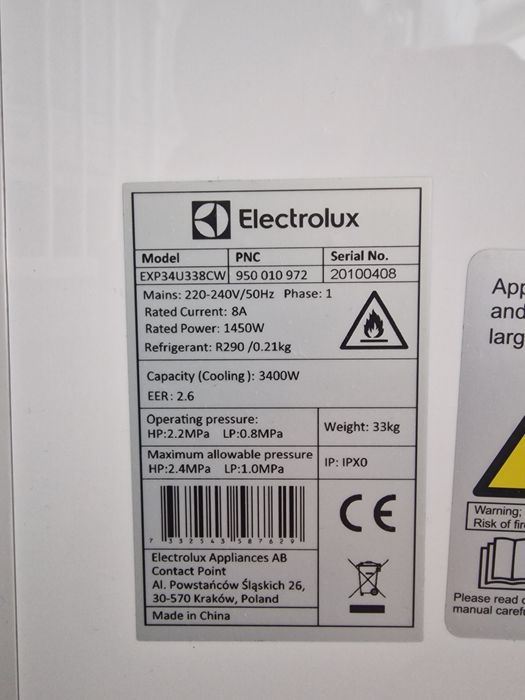 Klimatyzacja  ELECTROLUX EXP34U338CW 3400w