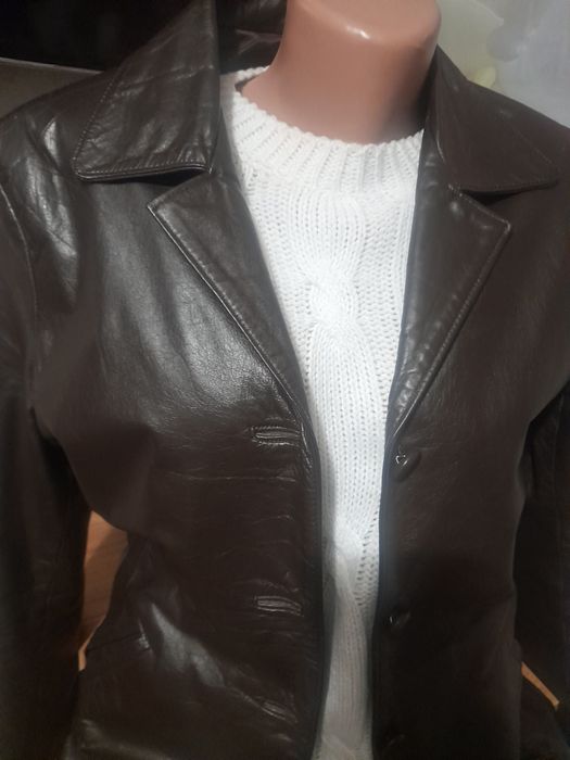 Пиджак кожаный женский шоколадного цвета xs,.S.