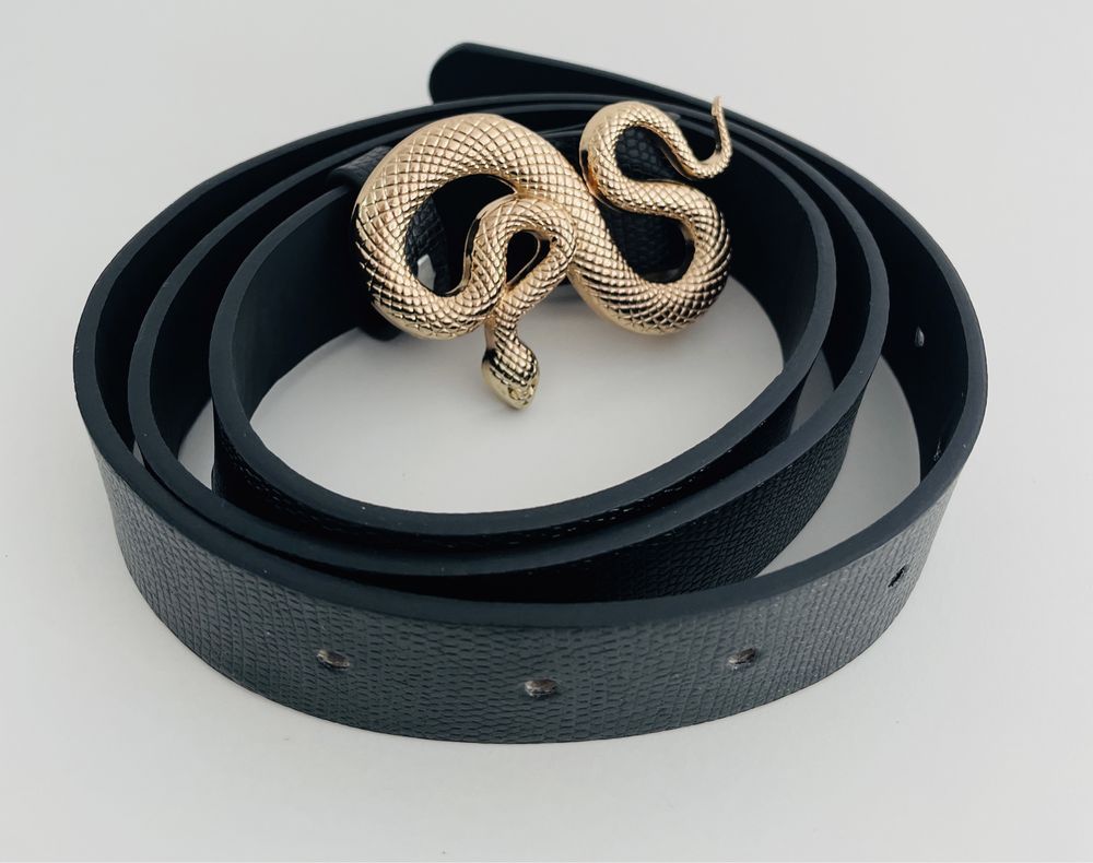 Pasek wężowy wąż skóra węża złota klamra 90 105 cm