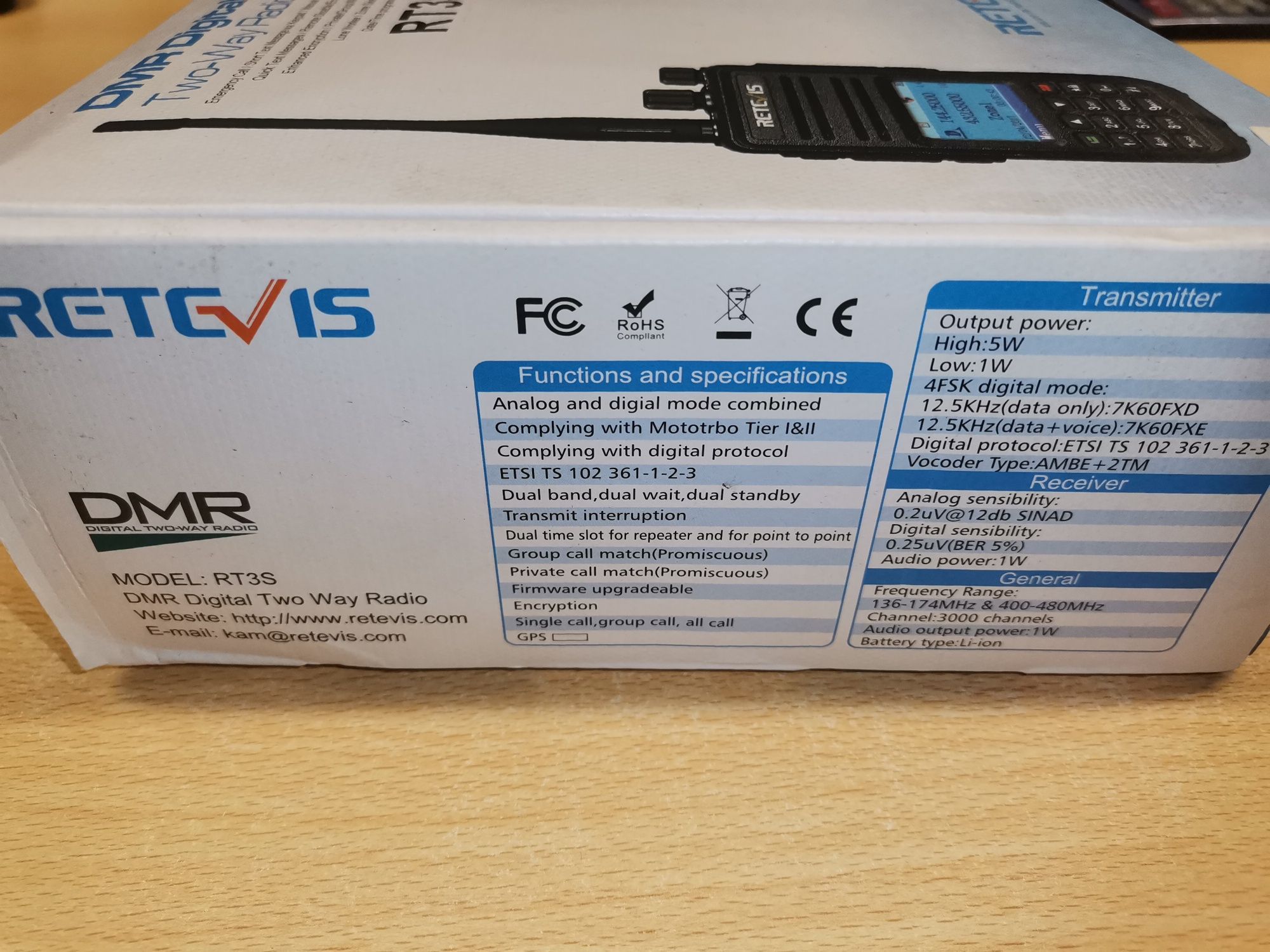 Radio portátil dmr digital/analógico retevis rt3s