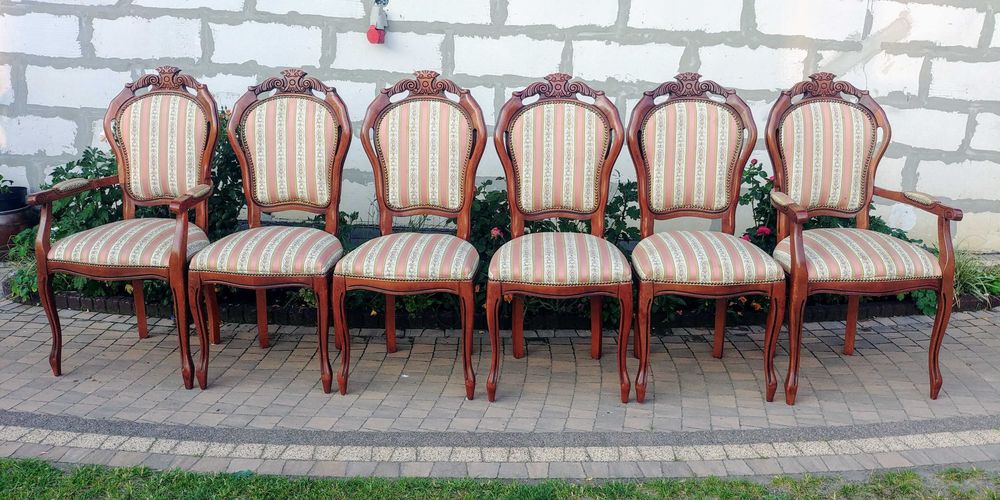 Stół +sześć krzeseł w stylu barokowym