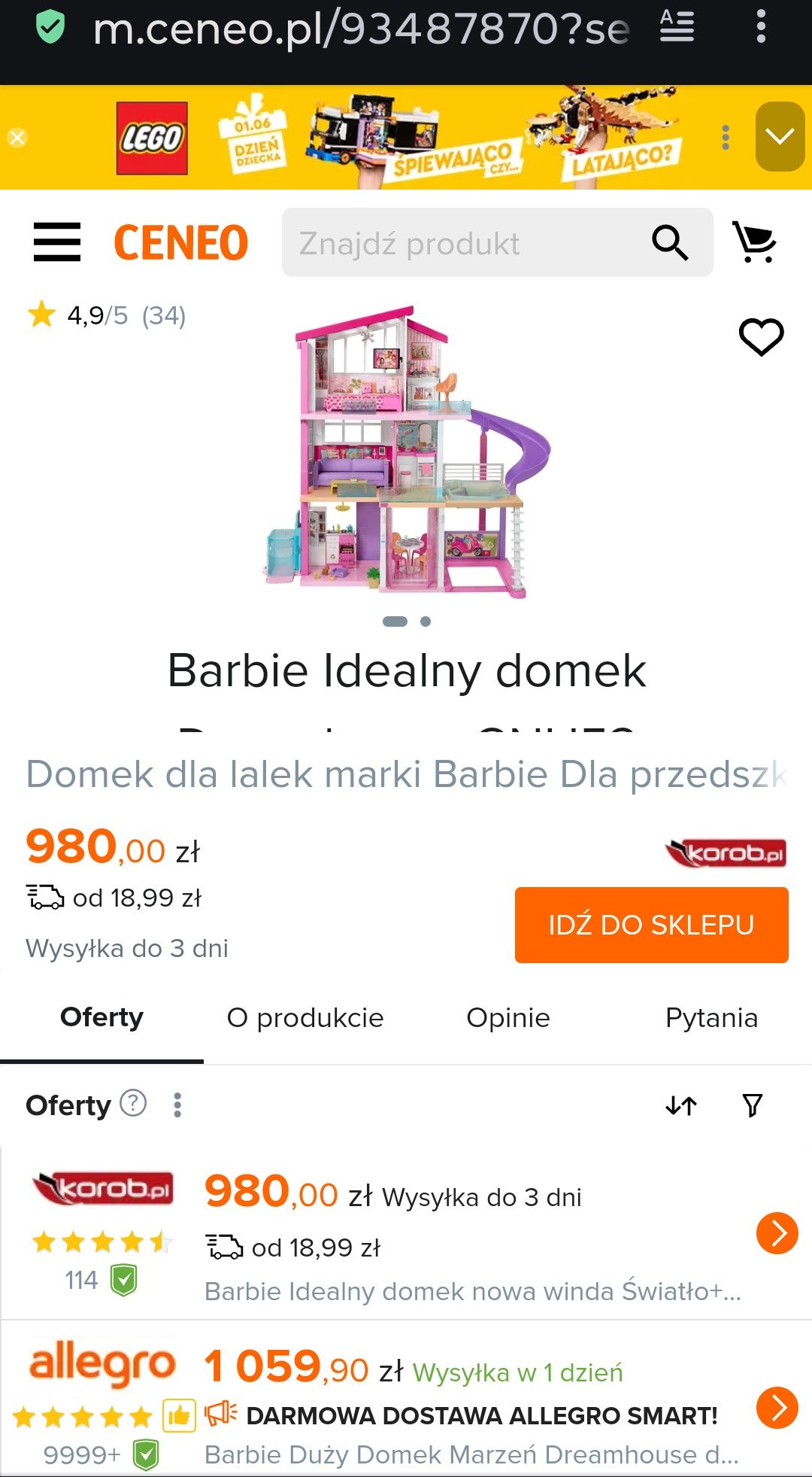 Domek Barbie duży z windą