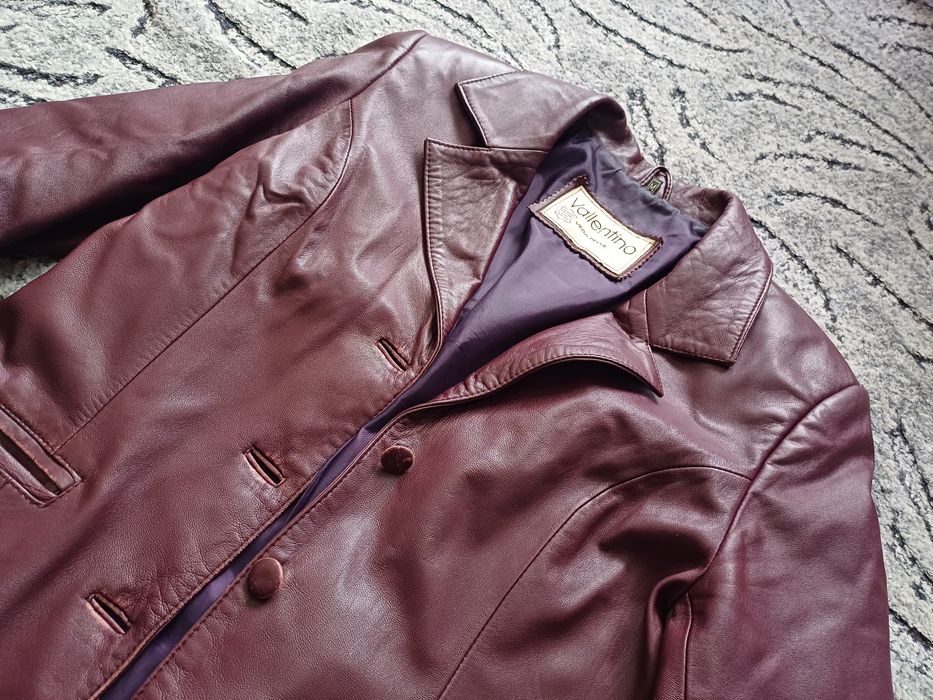 Kurtka damska skórzana Valentino M genuine lamb leather bordowa retro
