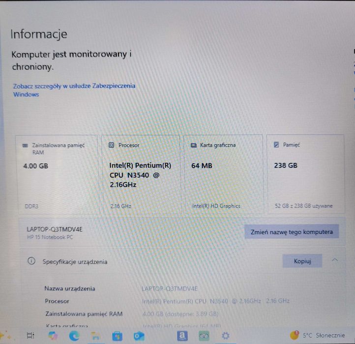 Laptop HP 15 z dyskiem SSD