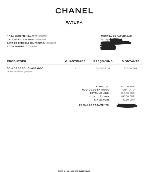 Óculos de sol Chanel