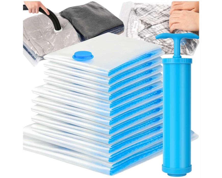 12x Worki Próżniowe na Ubrania Pościel 4 Rozmiary + Gratis Pompka