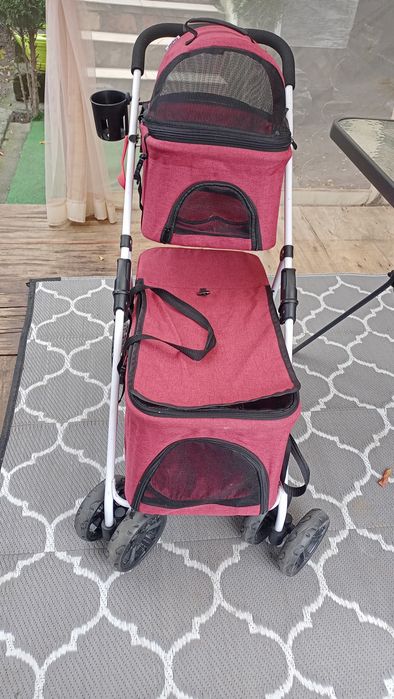 Wózek dla zwierząt podwójny transporter na kolkach dla kota psa