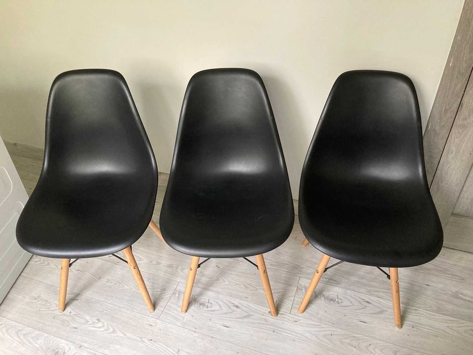 6 Krzeseł - Krzesła czarne z drewnianymi nogami - loft