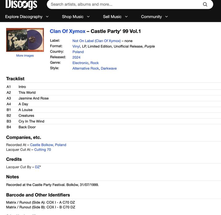 Clan OF Xymox Castle Party 99 Podwójny fioletowy Kolekcjonerski winyl