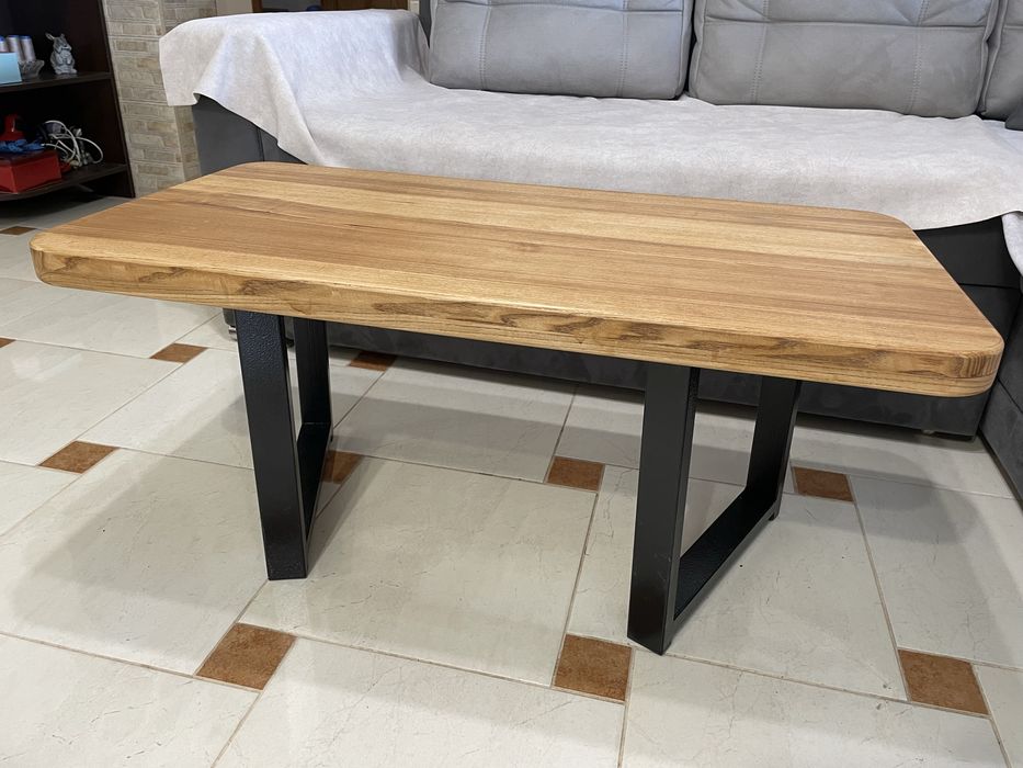 Журнальний столик в стилі лофт / натуральне дерево - металеві ніжки