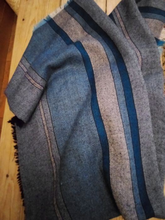 Великий палантін (1,4*1,25)м синьо-сірий, тканина  стильна, як холст