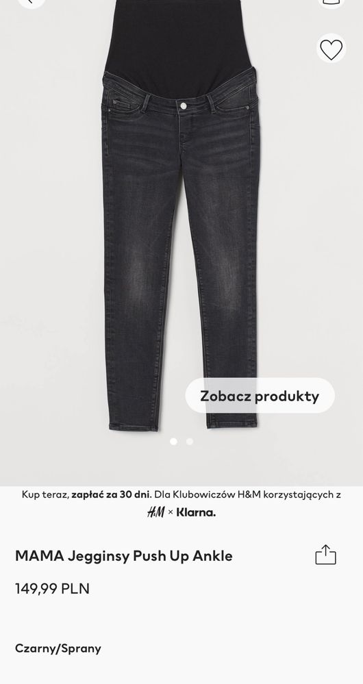 H&M mama 44 XXL jeansy ciążowe push up czarne