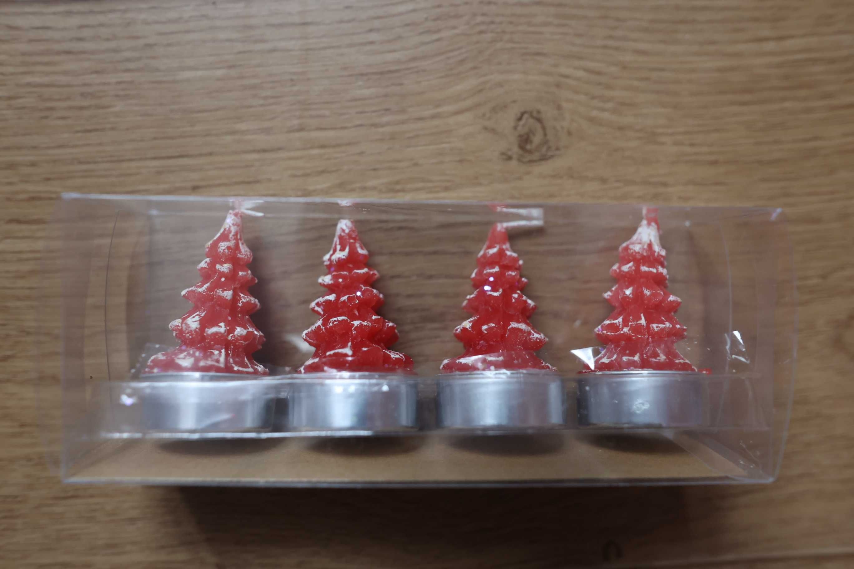 4 małe świeczki choinki czerwone t-lighty zestaw
