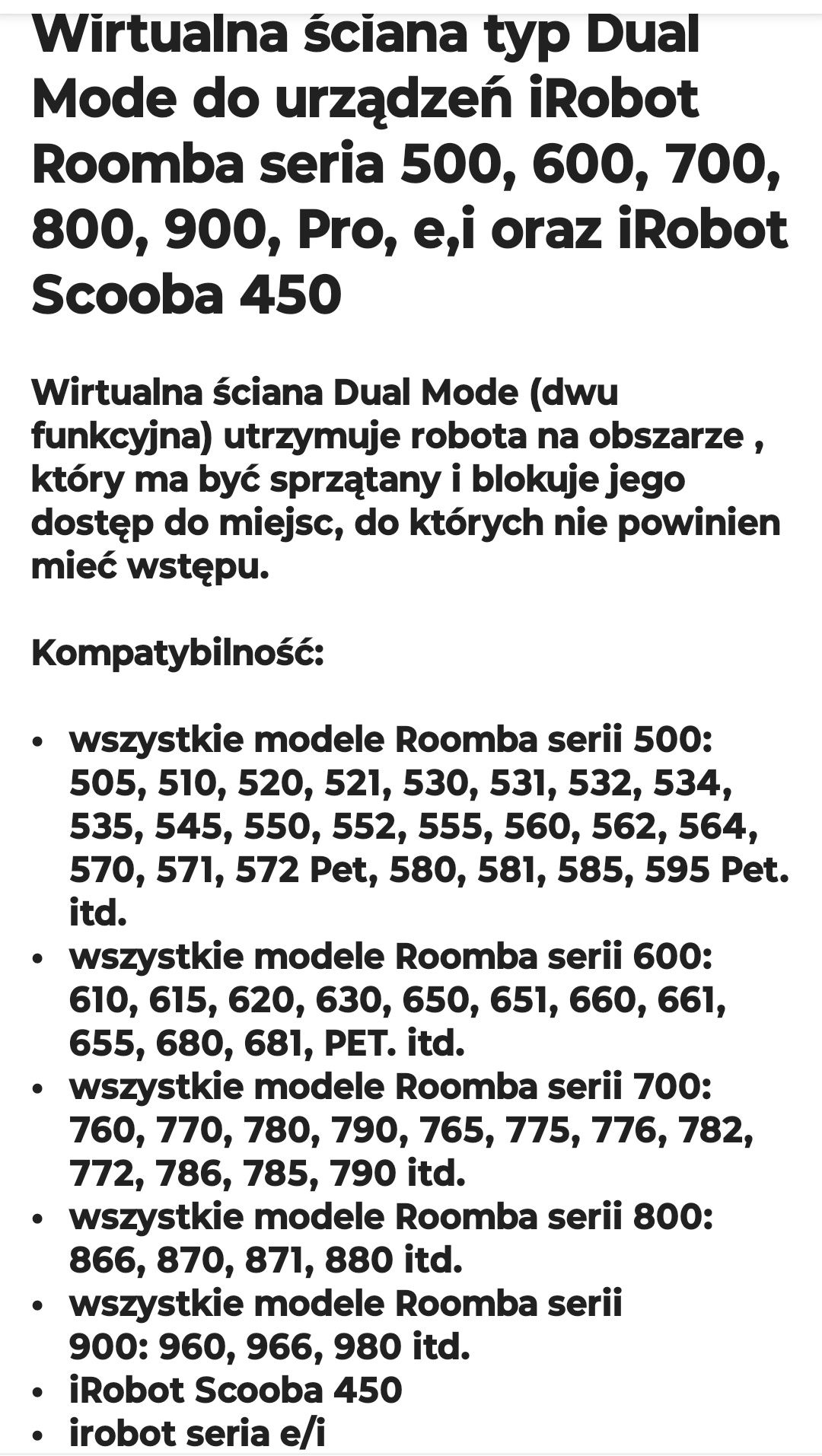 Wirtualna Ściana Irobot Roomba E5, i3, i7