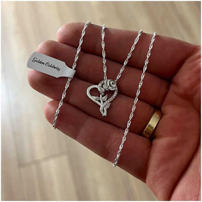 Srebrny Naszyjnik + Wisiorek Serce 925 + Róża Wieczna Na Dzień Nauczyc