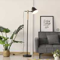 Nowa Lampa Stojąca Podłogowa Czarna + Drewno 155cm