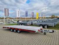 TA-NO Scorpio 55 PREMIUM laweta 3 osiowa 5.5m 3500kg DMC najazdy niski załadunek  z podłogą aluminiową, malowane boki, lekko ścięty tył, laweta pod busy