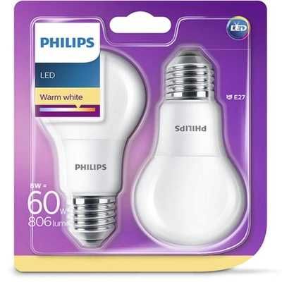 2 x żarówka Led PHILIPS E27 8W=60W 806LM 2700K Nowe