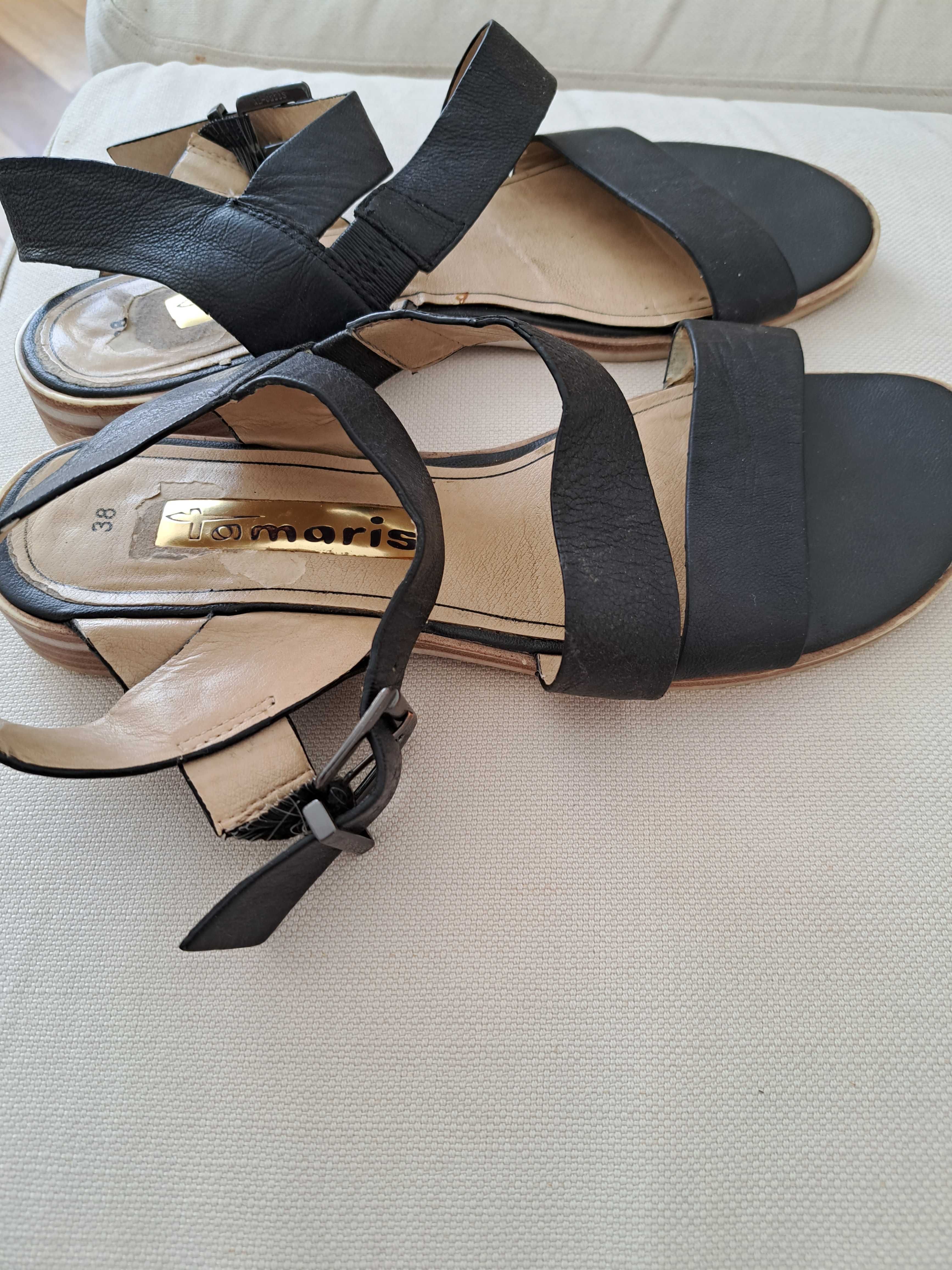 Sandaly skorzane czarne r 38 dl wkl 25 cm Tamaris